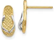 [JewelryWeb] 10k With Rhodium Flip Flop Earrings 11.74x5.2mm Wide Stud Earring for Women