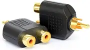 Ytian 2 Pcs RCA Y Splitter Adapter 1 Male to 2 Female for Audio Video Av Tv Cable Convert Black