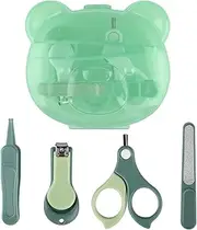 Baby Nail Kit, Baby Manicure Kit and Pedicure Kit with Cute Bear Shape Case, 4-in-1 Kit with Baby Nail Clipper, Scissor, Nail File & Tweezer for Newborn, Infant, Toddler, Mothers Day Gifts(Green)