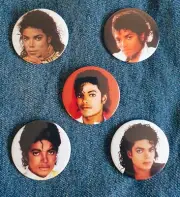 MICHAEL JACKSON MJ Badge Button Set 57mm 2 1/4" Pins Pinback Thriller Bad 80s