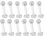 [Erkic] sanyangboli 30PCS 8MM Clear Lip Studs Labret Bars Retainers Acrylic Transparent Flexible Helix Tragus Bars Piercing Earring Stud Lip Ear Belly Piercing Retainer, Plastic