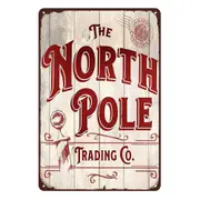 The North Pole Trading Merry Christmas Tin Metal Sign Rustic Look Vintage