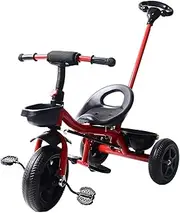 Generic Kids Tricycle, Toddler Tricycle with Parent Steering Push Handle, Backrest and Safety Belt, Kids Trike, Toddler Balance Bike, Ride on Toys for 1 to 4 Year Old Boys Girls (Red)