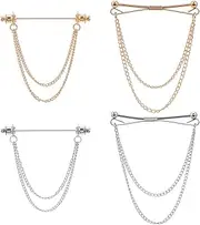 [WEBEEDY] 4 Pcs 2 Styles Tie Chains for Men Shirt Collar Pins Double Tassels Chains Collar Bar Pin Gold Silver Tie Pins Men Tie Tack Pin for Tie Accessories Suit Wedding Business Party Gift, 6cm/2.6'',