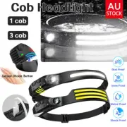 Waterproof COB LED Motion Sensor Head Torch Head Lamp Rechargeable Headlight