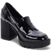 Aqua College Women Tall Block Heel Slip On Loafer Jonnie Size US 8M Black Patent