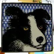 Border Collie Stained Glass Dog Suncatcher Kiln Fired .Windshop 4"x4" #175