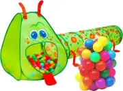 Caterpillar Kids Play Crawling Tunnel Tent Baby Ball Pit Pop Up 50 Balls 2 Pc