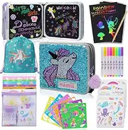 Unicorn Colouring Sets for Kids Ages 4-8, Great Travel Colouring Kit Or Activity Sets for Kids Ages 3-5 with Erasable Doodle Book, Stickers, Scratch Paper, Washable Markers, Unicorn Gifts for Girls