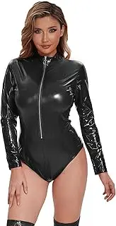 [GRRKDFQ] Women'S Erotic Costumes Front Zip Long Sleeve Jumpsuit