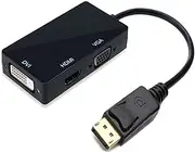 BUBUCAM Multi-Function Displayport Dp to HDMI/DVI/VGA Male to Female 3-in-1 Adapter Converter Cable