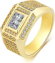 [DCFSHEE] Cuban Style Iced Out Hip Hop Ring for Mens,18k Gold Plated AAA Cubic Zirconia Emerald Square Cut Engagement Wedding Mens Ring,Punk Ring Club Ring Heavy Metal Ring Party Jewelry