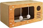 Eco-Friendly Corrugated Cat Bed with Toys, Durable Non-Shedding Cat Cave & Scratch Pad, Natural Wood Color, Cat House Scratching Board for Indoor Cats Small Animals