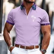 Men's Palm Tree Zip Polo Short Sleeve Turndown Vacation Casual Daily Sports Outdoor Athleisure Casual Daily Zipper Summer Amethyst Pink Black