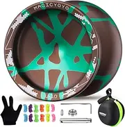 MAGICYOYO V10-Plus Dual Purpose Finger Spin Yoyo, Responsive Unresponsive Yo Yo with 12 Strings, Glove, Yo-yo Storage Case(Brown Green)