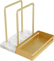 Napkin Holder for Table, Metal Marble Napkin Holder with Salt and Pepper Shakers Caddy, Standing Paper Napkin Storage for Dining Table Kitchen Decor, Marble & Metal Base, Gold