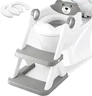 Potty Training Toilet Seat, Toddler Toilet Seat for Boys Girls, 2-in-1 Potty Training Toilet with Step Stool Ladder Soft Cushioned Seat Splash Guard Grey