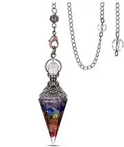 Jovivi 6 Facet Healing Crystal Pendulums for Dowsing Divination 7 Chakra Reiki Healing Wicca Dowsing Balancing Spiritual Resin Gemstone Point Pendant Pendulums