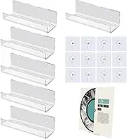 PEUTIER 6pcs Vinyl Record Shelf Wall Mount, with 12pcs Nail-Free Screw Stickers Acrylic Album Record Holder Clear Vinyl Record Stand Display Racks for Album Covers Home Decor Office