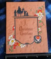 Vintage 20s CHRISTMAS GREETING NOTE CARD hand decorated on card stock