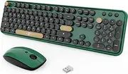 FOPETT Wireless Keyboard and Mouse Combo, 104 Keys Full-Sized 2.4 GHz Round Keycap Colorful Keyboards, USB Receiver Plug and Play, for Windows, Mac, PC, Laptop, Desktop, Blackgreen