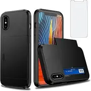 Asuwish Phone Case for iPhone Xs X 10 10s with Tempered Glass Screen Protector and Credit Card Holder Wallet Cover Hard Hybrid Cell Accessories iPhoneX iPhoneXs iPhone10 i PhoneX SX 10x 10xs X’s Black