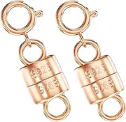 OHINGLT Rose Gold Plated 925 Sterling Silver Magnetic Necklace Clasps and Closures,Gold and Silver Bracelet Clasp Converter for Jewelry Making Supplies,Chain Extender Connector for Bracelet
