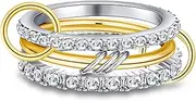 BOMAIL Gold Stackable Rings for Women 18K Gold Plated Statement Dainty Interlocked Cubic Zirconia Band 3 Rings Multi-Link Rings Set