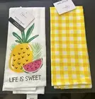 2 Pineapple/Watermelon and Yellow Plaid Hand Towel Set of 2 Cotton