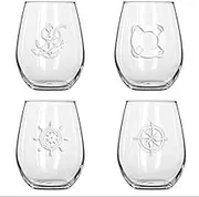 Set of 4 -Stemless Boat Wine Glasses-Nautical Themed, Plastic, 16oz, Pool Wine Glasses, Shatter Proof Drinking Glasses for Wine or Cocktails