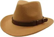 [ARSUGMZ] Men Women Cowboy Hat with Belt Wide Brim Hat Wool Trilby Hat Adult Hat Size 56-58CM