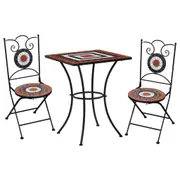 3 Piece Mosaic Bistro Set Ceramic Tile Terracotta and White vidaXL