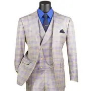 BIG & TALL Men's Blue Plaid 3pc 2-Button Modern Suit w/ Peak Lapel NWT
