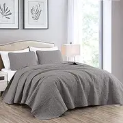 Chezmoi Collection Austin 3-Piece Oversized Bedspread Coverlet Set (King, Gray)