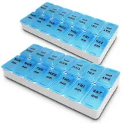 RE-GEN Twin Pack AM-PM Flip Up Weekly Medication Pill Organiser Compartment Box