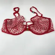 NEW Victorias Secret 34DD Unlined Demi Bra Red Starburst Front Close #0848