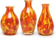 Cá d'Oro Murano-Style Glass Vase Confetti Hand Blown Art Orange/Yellow - 3pcs