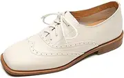 [TinaCus] Women's Genuine Leather Square Toe Baroque Lace Up Handmade Oxford Shoes