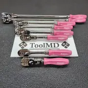 Snap-on Tools NEW 8pc PEARL PINK Hard Handle 3/8" Drv Fixed Flex Ratchet Lot Set