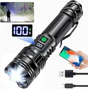 Anyuainiya LED Torch Rechargeable Flashlights High lumens, Super Bright 200000LM Flashlight with Digital Power Display and 5 Modes, Waterproof Zoomable LED Flashlight for Emergencies, Camping, Hiking