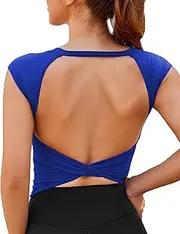 [DaiLiWei] Open Back Workout Tops for Women Longline Sports Bras Padded Crop Tank Yoga Top Low Back Shirts with Built in Bra
