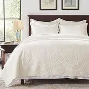 Anluoer Quilt Twin Size Bedding Set-Cream Embossed, Bedspreads-Lightweight Summer Soft Microfiber Bedspread, Bed Coverlet for All Seasons (1 Quilt, 1 Pillow Sham)