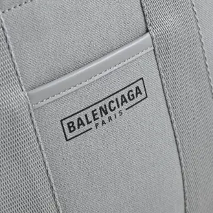 【Balenciaga 巴黎世家】Hardware 簡約烙印LOGO質感帆布手提托特包兩用包(灰)