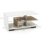 Modern White Coffee Table with L-Shaped Shelf and Ample Storage, 3-Tier Design