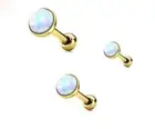 3 Pc White Opal Gold Cartilage Tragus Daith Barbells Studs Triple Helix Earring