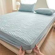 Fitted Sheet Soft Breathable Mattress Protector with 2 Pillowcase Ultra Soft Warm Mattress Topper with 2-12 Inch Deep Pocket Washable Non-Slip Bedspread Bedding-Green||180x200cm/(70.8"x78.7")