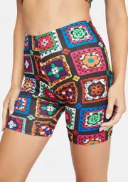 Retro Realness Crochet Print Bike Shorts