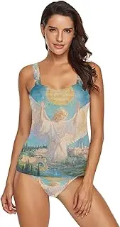 [Joisal] Howling Wolves Blue Push up Tankini with Mid Waist Briefs 2 Piece Swimsuit for Women Tummy Control
