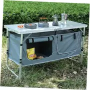 Camping Table, Folding Camping Table with Storage, Portable Kitchen Table,