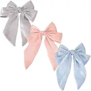 LERTREE Big Bow Hair Clips Glitter Rhinestone Bowknot French Barrette Spring Clips for Women, Set of 3 (Pink+Blue+Gray)
